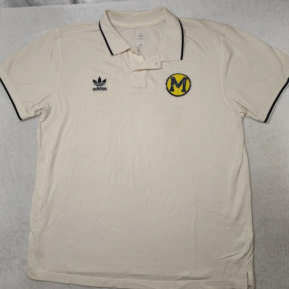 Michigan Wolverines Adidas Polo Mens‎ 2XL White Trefoil Performance Originals
